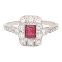 Pre-Owned Ruby and Diamond Rectangular Cluster Ring - Michael Jones Jeweller
