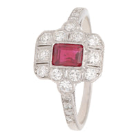 Pre-Owned Ruby and Diamond Rectangular Cluster Ring - Michael Jones Jeweller
