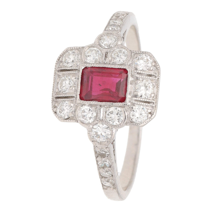 Pre-Owned Ruby and Diamond Rectangular Cluster Ring