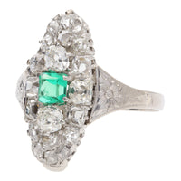 Pre-Owned Emerald and Diamond Boat Shaped Ring - Michael Jones Jeweller