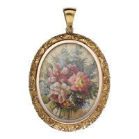 Pre-Owned 15ct Gold Oval Locket with Floral Painting - Michael Jones Jeweller