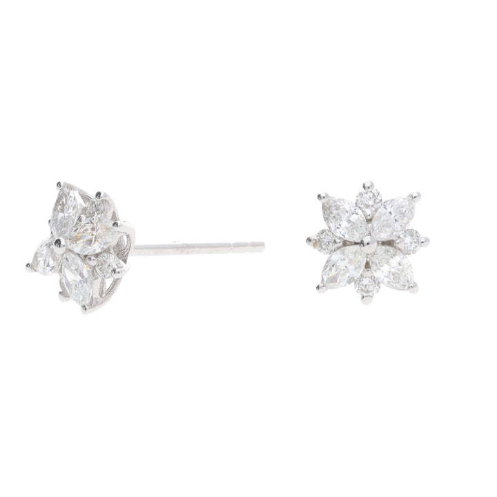 Diamond 0.52ct Marquise Flower Cluster Stud Earrings
