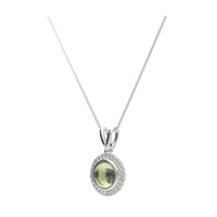 Peridot Cabochon Diamond Halo 9ct White Gold Cluster Pendant - Michael Jones Jeweller