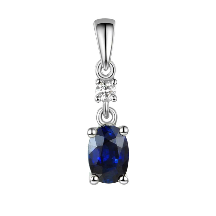Blue Sapphire and Diamond 9ct White Gold Drop Pendant