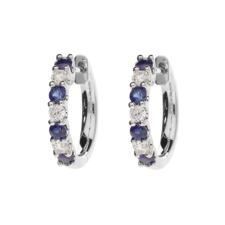 Sapphire and Diamond 18ct White Gold Small Hoop Earrings