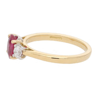 Ruby and Diamond Oval Three Stone 18ct Yellow Gold Ring - Michael Jones Jeweller