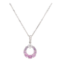 Pink Sapphire and Diamond 18ct White Gold Halo Necklace - Michael Jones Jeweller