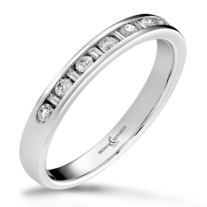 Diamond 0.20ct Charm Baguette and Round Platinum Eternity Ring by Brown & Newirth