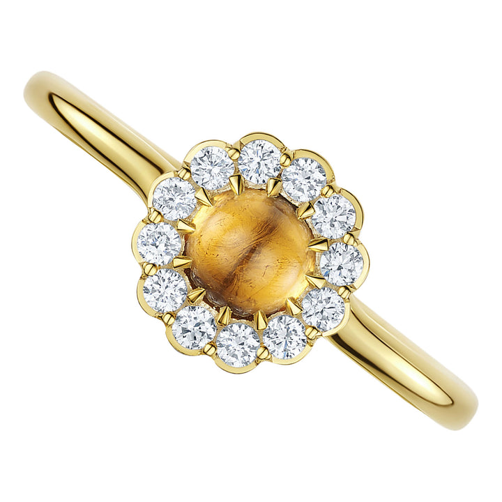 Andrew Geoghegan Cannele Cabochon Mandarin Garnet and Diamond 18ct Yellow Gold Ring