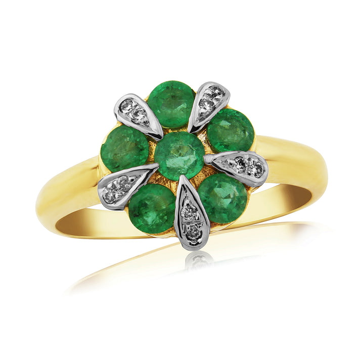 Emerald and Diamond 9ct Yellow Gold Dress Ring