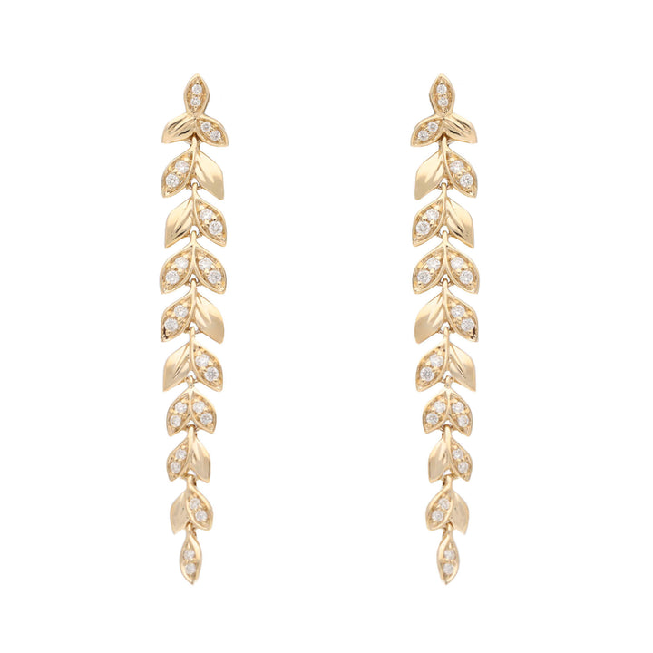 Diamond Vine Leaf 9ct Yellow Gold Drop Earrings