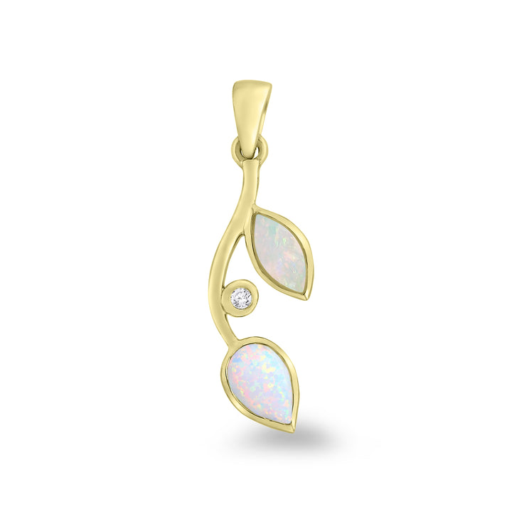 Opal And Diamond 9ct Yellow Gold Leaf Pendant
