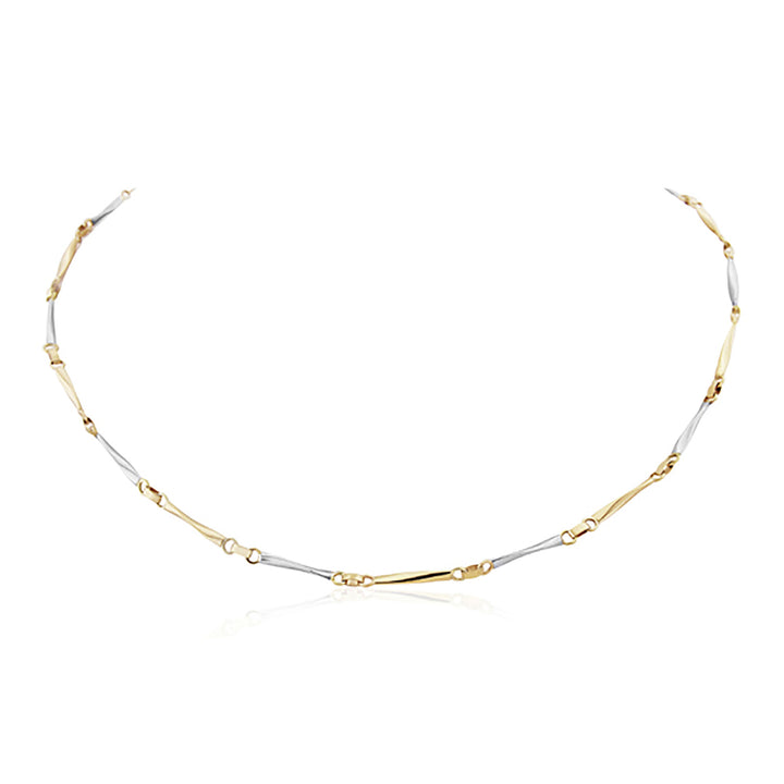 Twisted Bar Link 9ct Yellow and White Gold Necklet