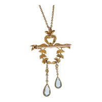 Pre-Owned Aquamarine and Seed Pearl 15ct Yellow Gold Pendant  Brooch - Michael Jones Jeweller