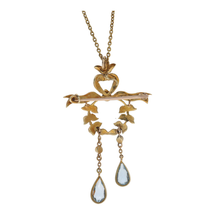 Pre-Owned Aquamarine and Seed Pearl 15ct Yellow Gold Pendant  Brooch