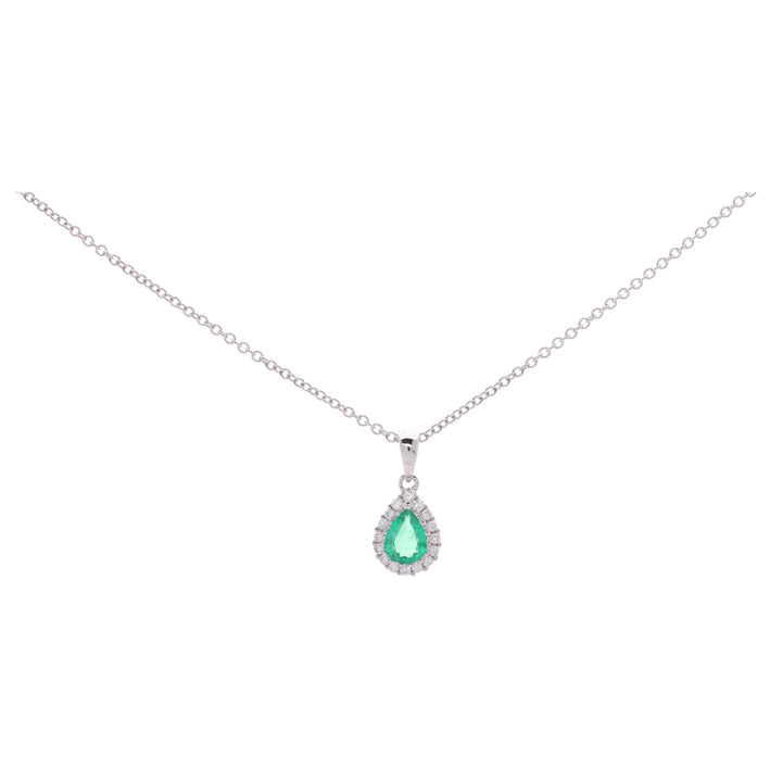 Emerald and Diamond 18ct White Gold Pear Cluster Necklace