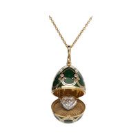 Fabergé Heritage Yellow Gold Green Guilloché Enamel Heart Diamond Surprise Locket - Michael Jones Jeweller