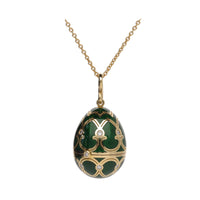 Fabergé Heritage Yellow Gold Green Guilloché Enamel Heart Diamond Surprise Locket - Michael Jones Jeweller