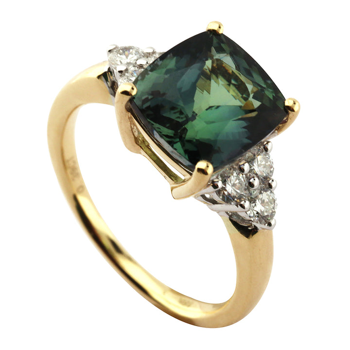Green Tanzanite and Diamond Trefoil Ring