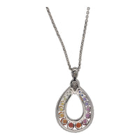 Multi Sapphire and Diamond Teardrop Rainbow 18ct White Gold Necklace - Michael Jones Jeweller