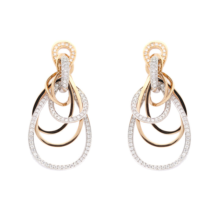 Diamond 1.58ct Multi Layer 18ct Rose and White Gold Teardrop Drop Earrings