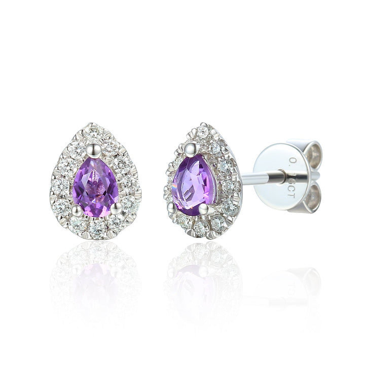 Ntinga Amethyst And Diamond 9ct White Gold Pear Cluster Earrings