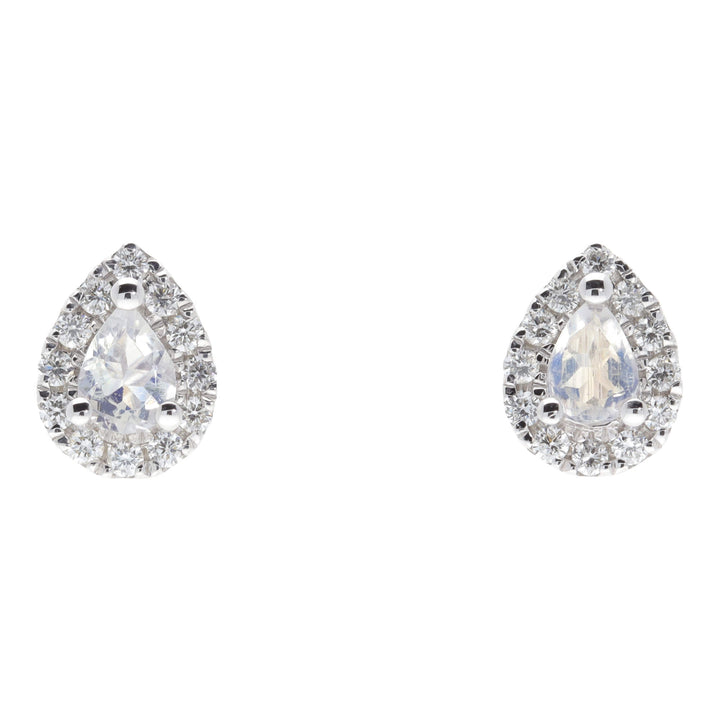 Moonstone and Diamond 9ct White Gold Pear Cluster Earrings