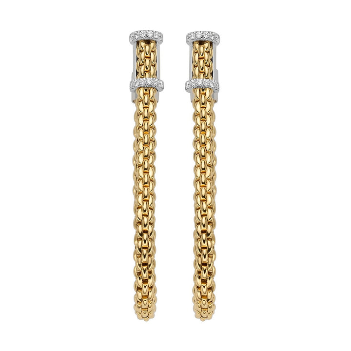 FOPE Flex'it Essentials 18ct Yellow and White Gold 0.17ct Diamond Set Medium Hoop Earrings