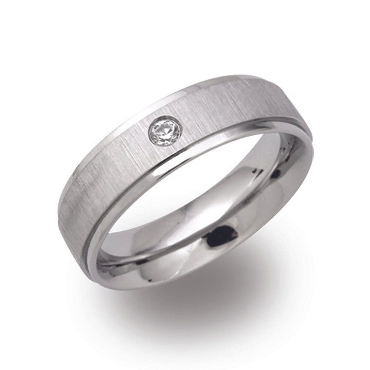 Unique & Co Brushed/Polished Stainless Steel Cubic Zirconia Ring