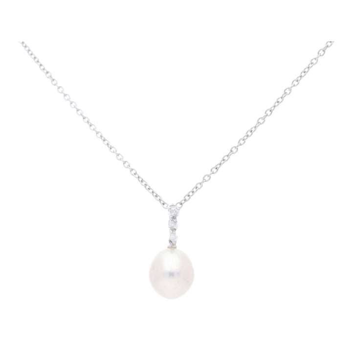 Freshwater Pearl and Diamond 18ct White Gold Drop Pendant