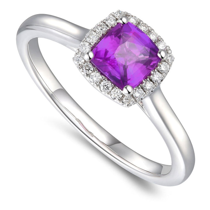 Amethyst and Diamond 18ct White Gold Cluster Ring