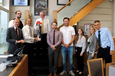 Alex Wakely pops in with the Natwest T20 Blast trophy!