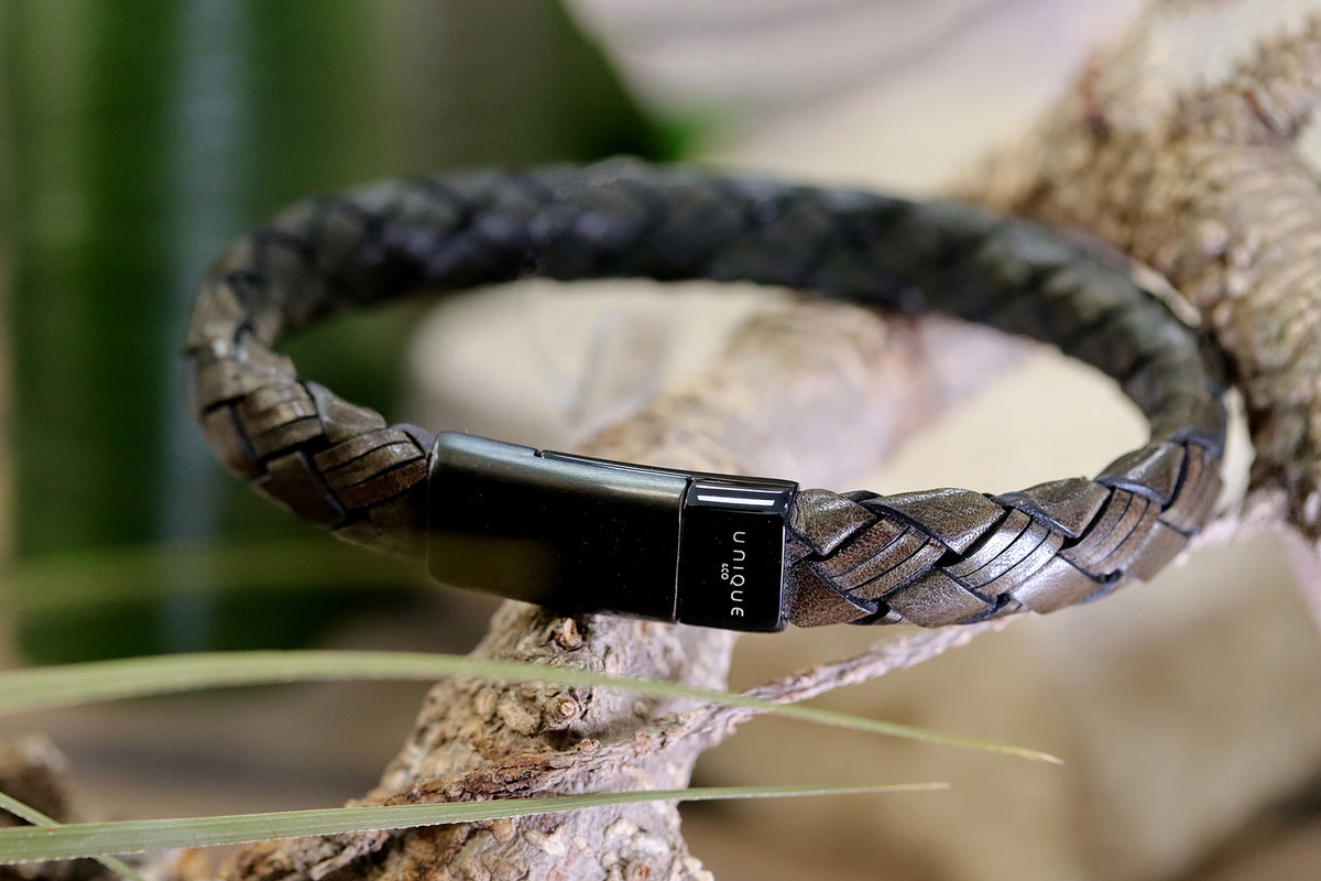 Unique & Co brown leather mens bracelet