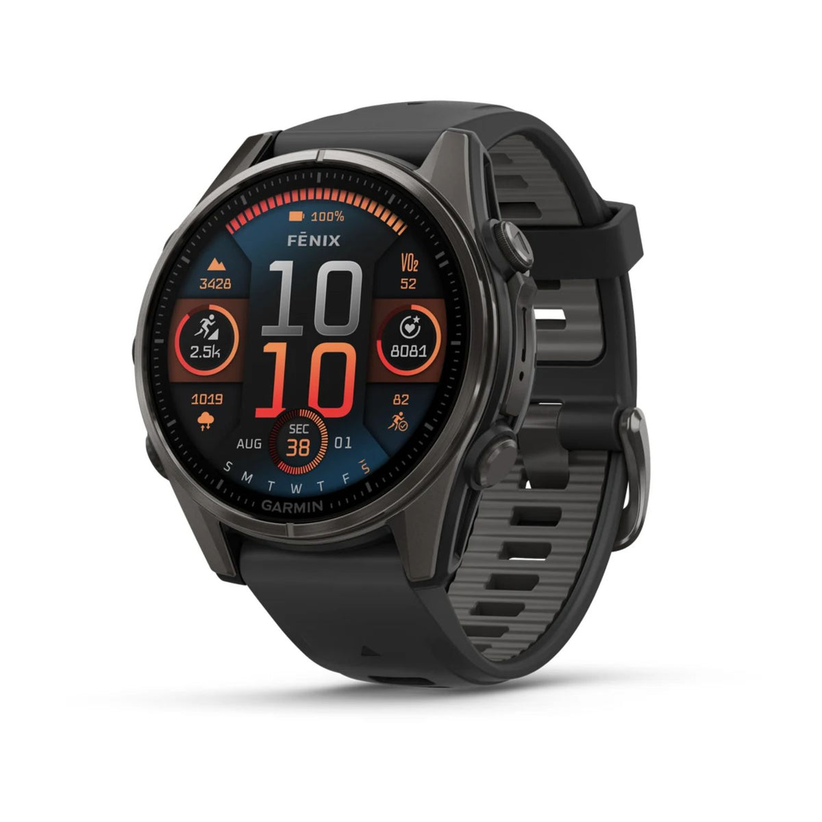 Garmin Fenix 8 43mm AMOLED Sapphire Carbon Grey DLC Pebble Grey Silicone Titanium Watch 010-02903-21 - Michael Jones Jeweller