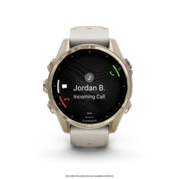 Garmin Fenix 8 43mm AMOLED Sapphire Gold Limestone Leather 010-02903-40 - Michael Jones Jeweller