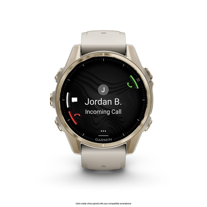 Garmin Fenix 8 43mm AMOLED Sapphire Gold Limestone Leather 010-02903-40 - Michael Jones Jeweller