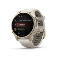 Garmin Fenix 8 43mm AMOLED Sapphire Gold Limestone Leather 010-02903-40 - Michael Jones Jeweller