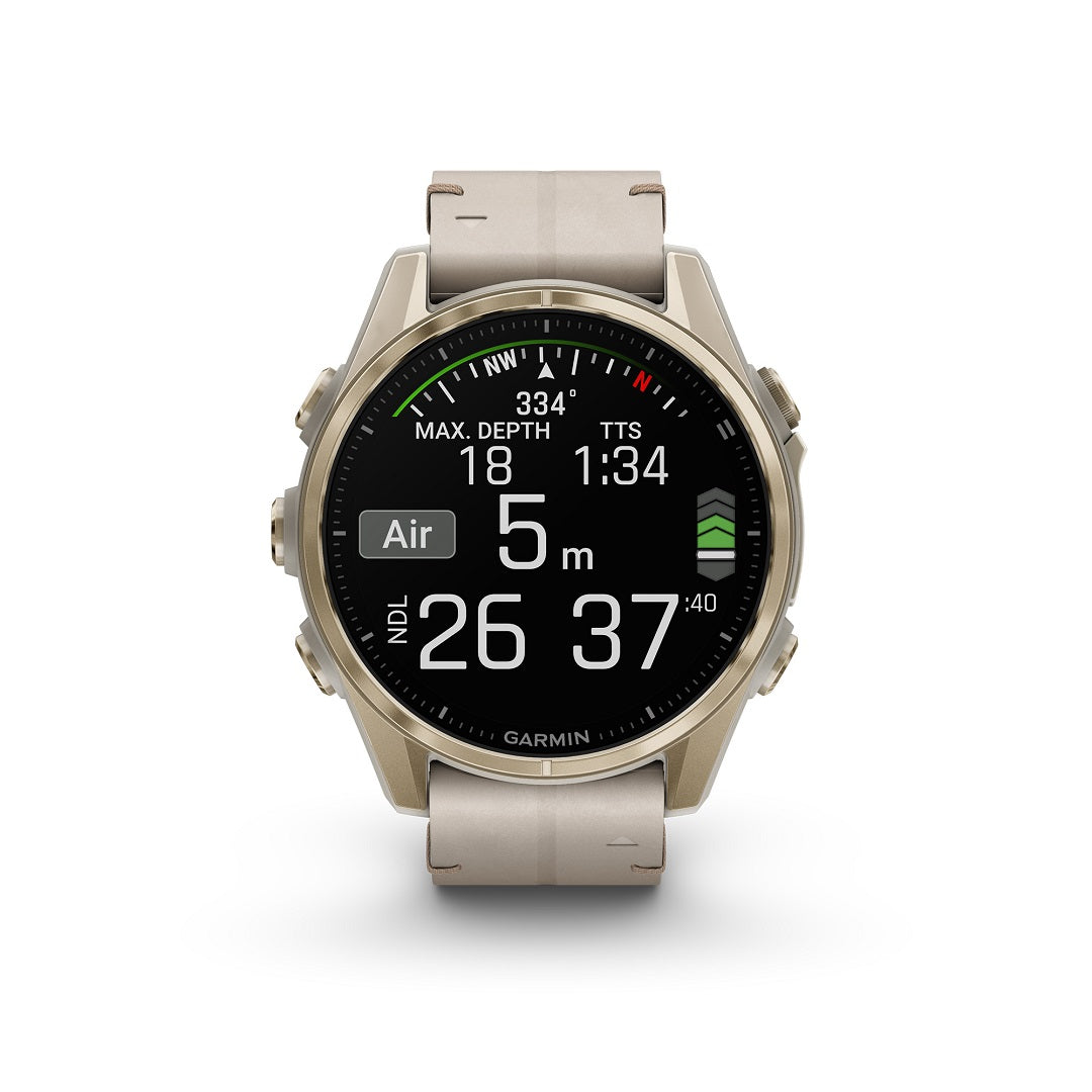 Garmin Fenix 8 43mm AMOLED Sapphire Gold Limestone Leather 010-02903-40 - Michael Jones Jeweller