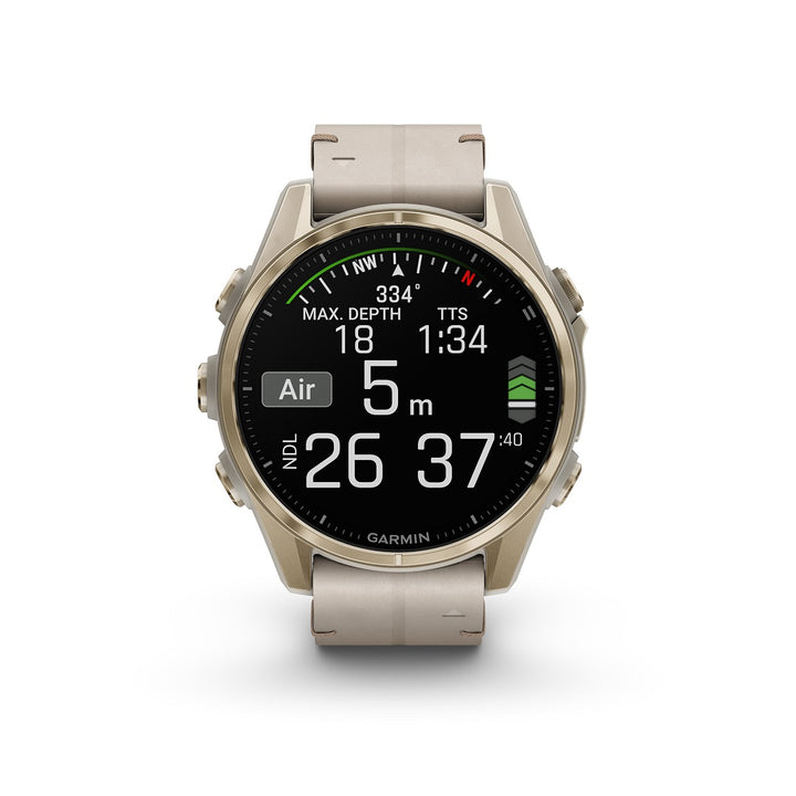 Garmin Fenix 8 43mm AMOLED Sapphire Gold Limestone Leather 010-02903-40 - Michael Jones Jeweller