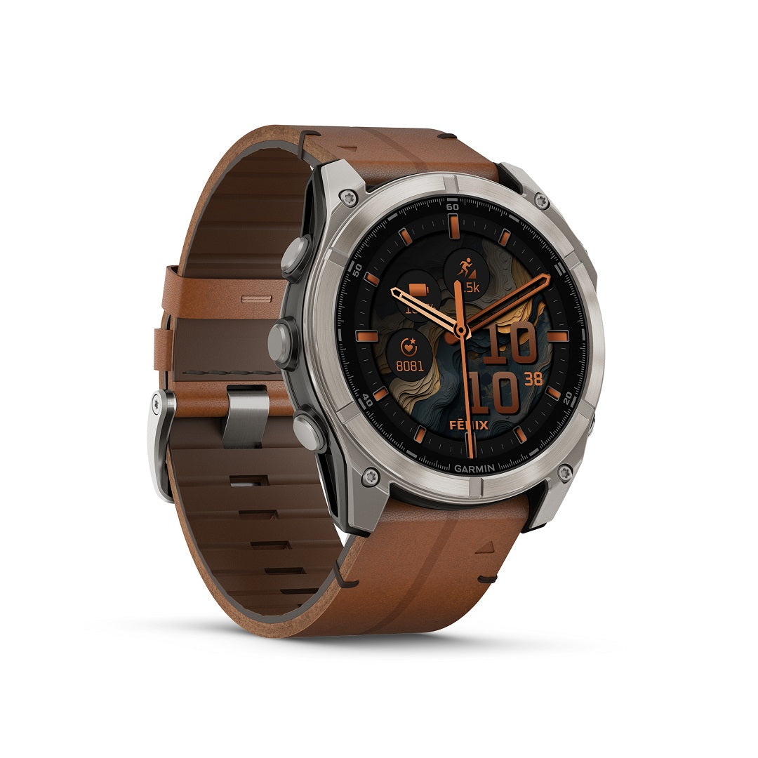 Garmin Fenix 8 51mm AMOLED Sapphire Carbon DLC Chestnut Leather 010-02905-40 - Michael Jones Jeweller