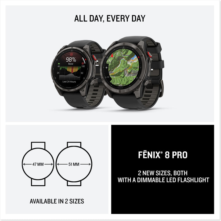 Garmin Fenix 8 Pro 47mm AMOLED Sapphire, Carbon Grey DLC Pebble Grey Silicone Titanium Watch 010-03198-01