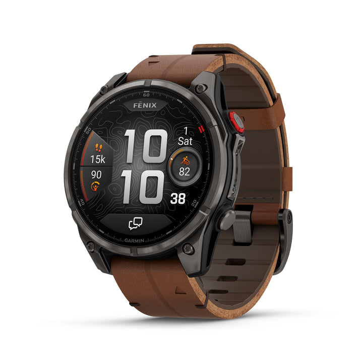 Garmin Fenix 8 Pro 47mm AMOLED Sapphire, Carbon Grey DLC Chestnut Leather Titanium Watch 010-03198-40
