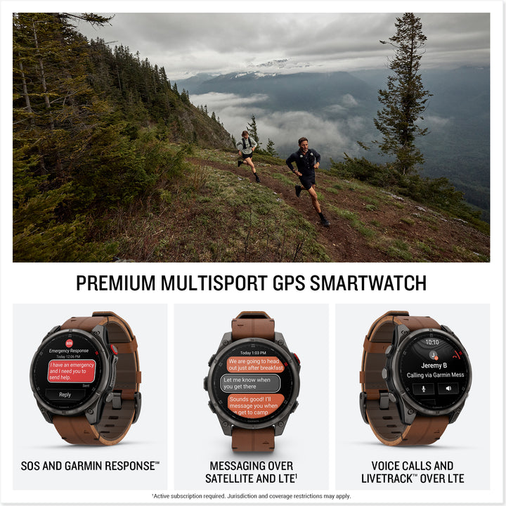 Garmin Fenix 8 Pro 47mm AMOLED Sapphire, Carbon Grey DLC Chestnut Leather Titanium Watch 010-03198-40
