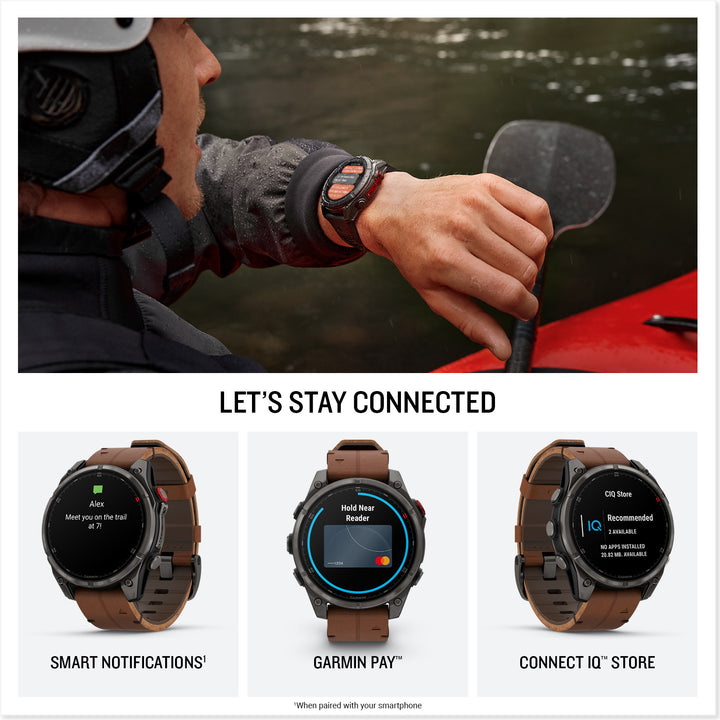 Garmin Fenix 8 Pro 47mm AMOLED Sapphire, Carbon Grey DLC Chestnut Leather Titanium Watch 010-03198-40