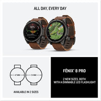 Garmin Fenix 8 Pro 47mm AMOLED Sapphire, Carbon Grey DLC Chestnut Leather Titanium Watch 010-03198-40