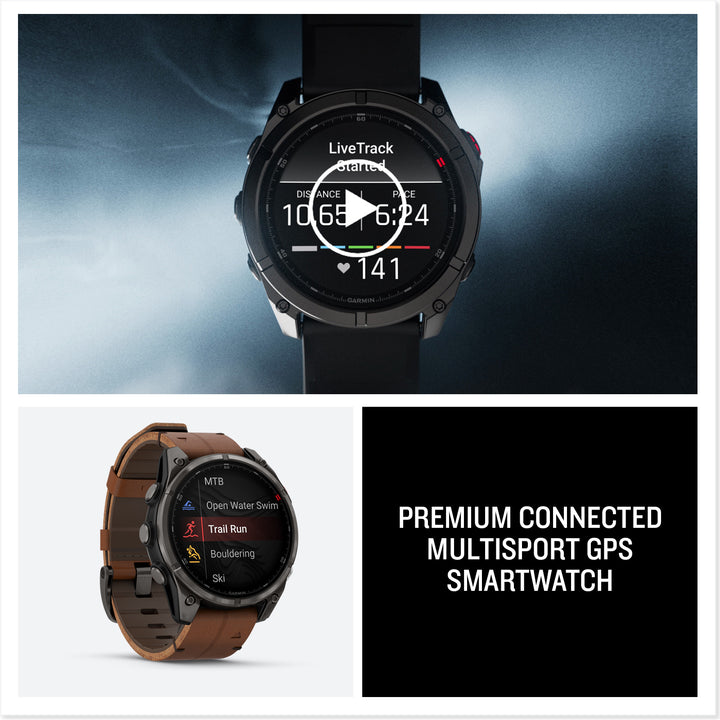 Garmin Fenix 8 Pro 47mm AMOLED Sapphire, Carbon Grey DLC Chestnut Leather Titanium Watch 010-03198-40
