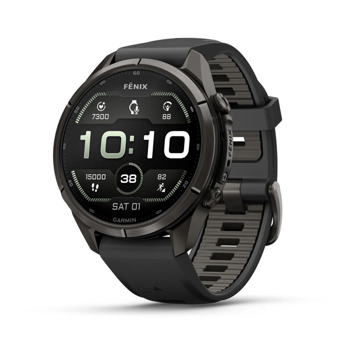 Garmin Fenix 9 Pro 43mm Carbon Grey DLC / Black Pebble Grey Silicone Titanium Watch 010-04335-11