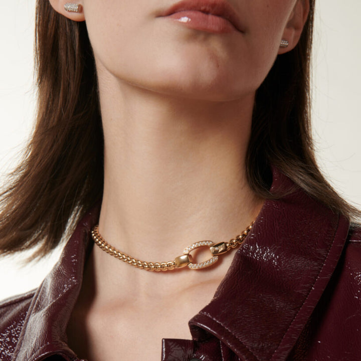 FOPE Flex'it Eka 18ct Yellow Gold 0.65ct Diamond Pavé Clasp 37cm Necklace