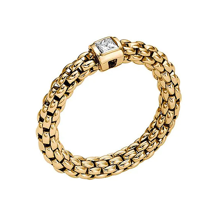 FOPE Flex'it Souls 18ct Yellow Gold 0.09ct Diamond Set Ring Medium
