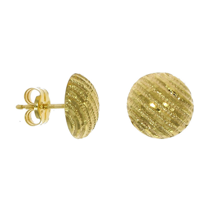 9ct Gold Diamond Cut Button Stud Earrings - Michael Jones Jeweller